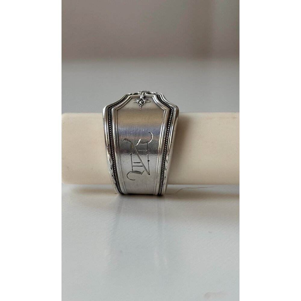 Handmade Monogram “N” Spoon Ring: Antique Silver Plated, Size 7